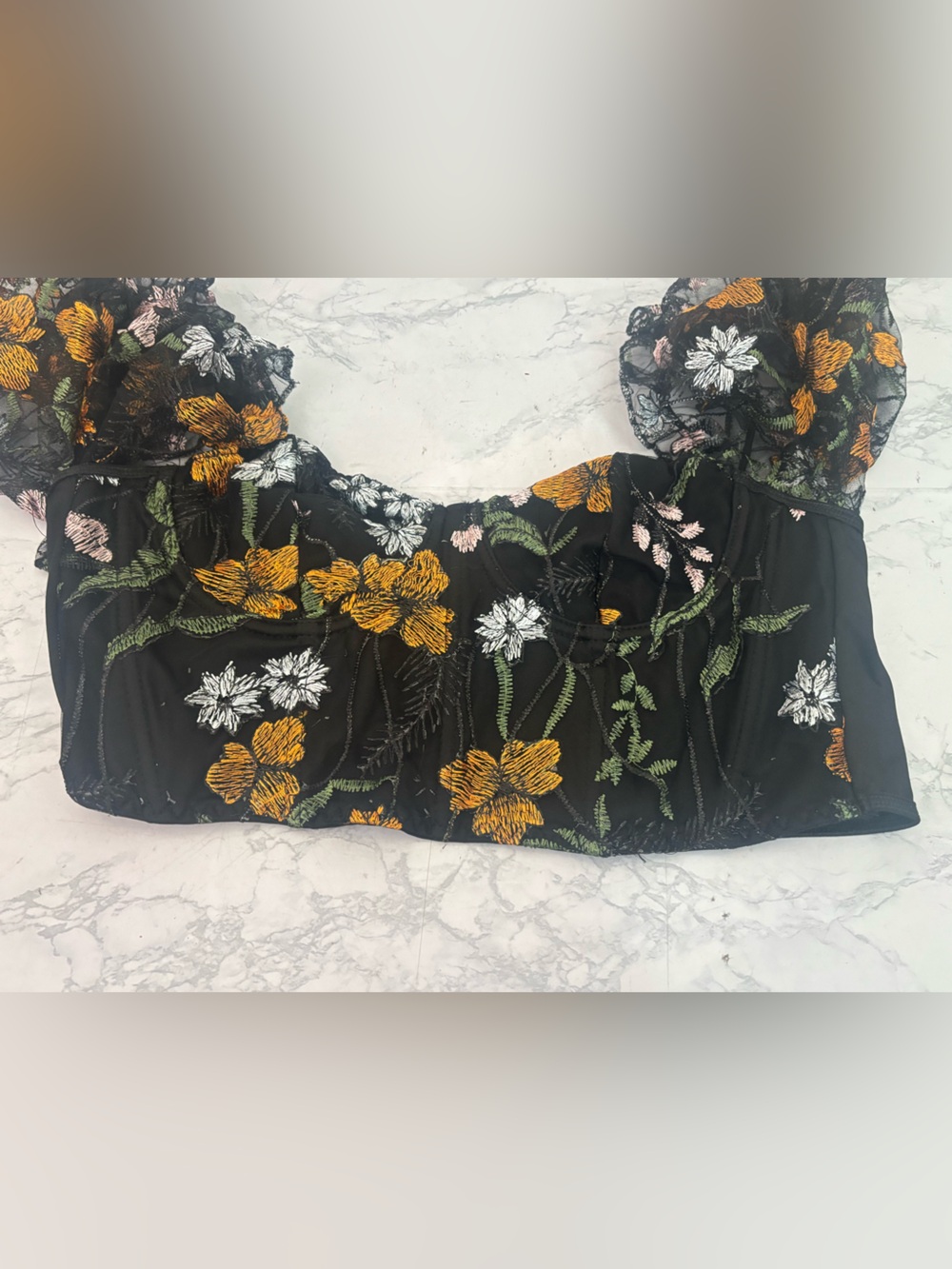 Lace Up Corset Top Puff Sleeve Sz L Victorian Romantic Feminine Cottage Y2K - Picture 2 of 5